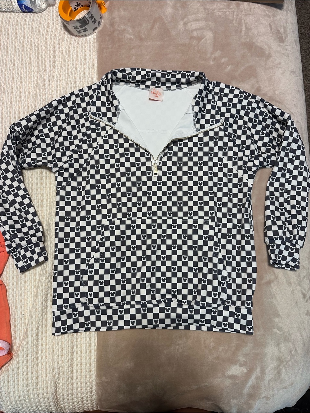 Kids Black & White Checker Half-Zip Hoodie